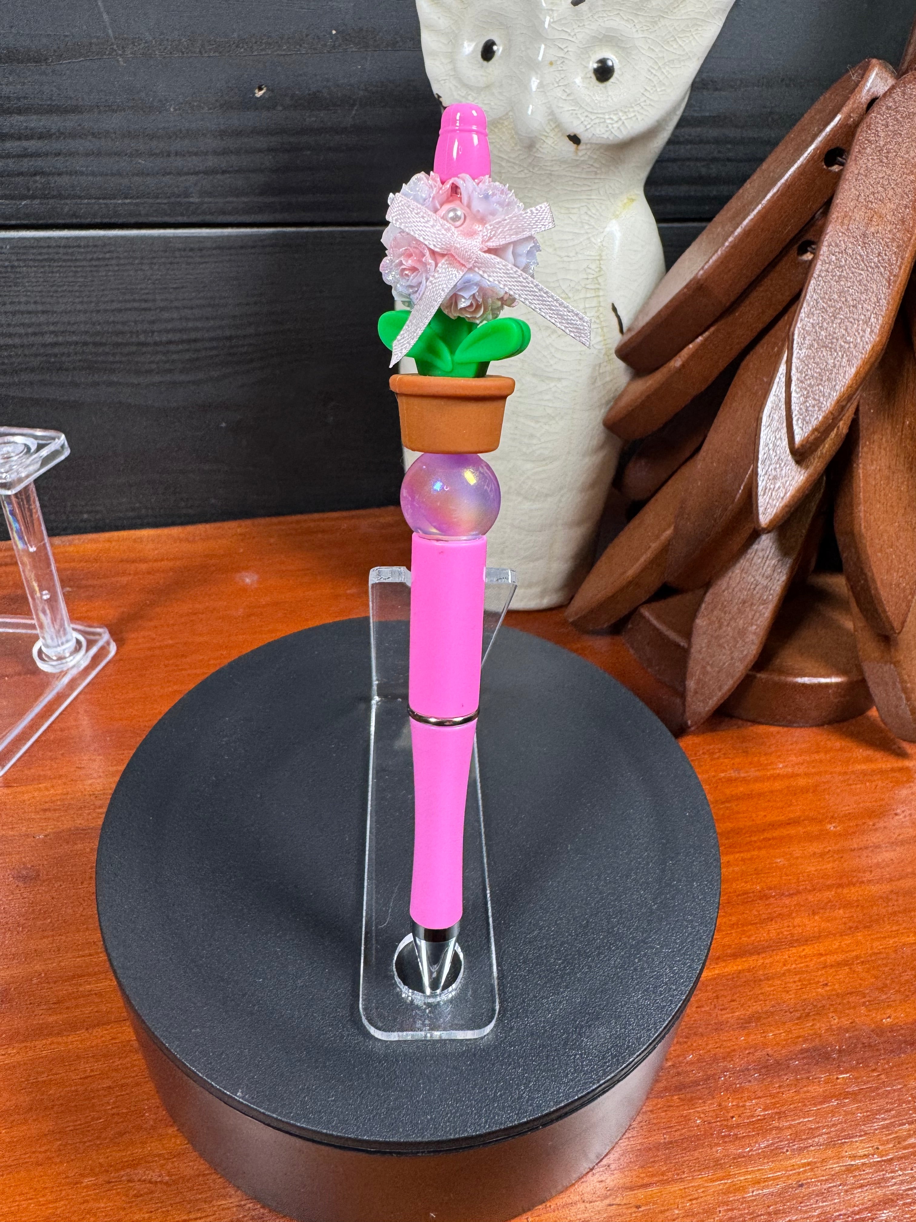 Flower Pot With Ribbon Bow Pens
