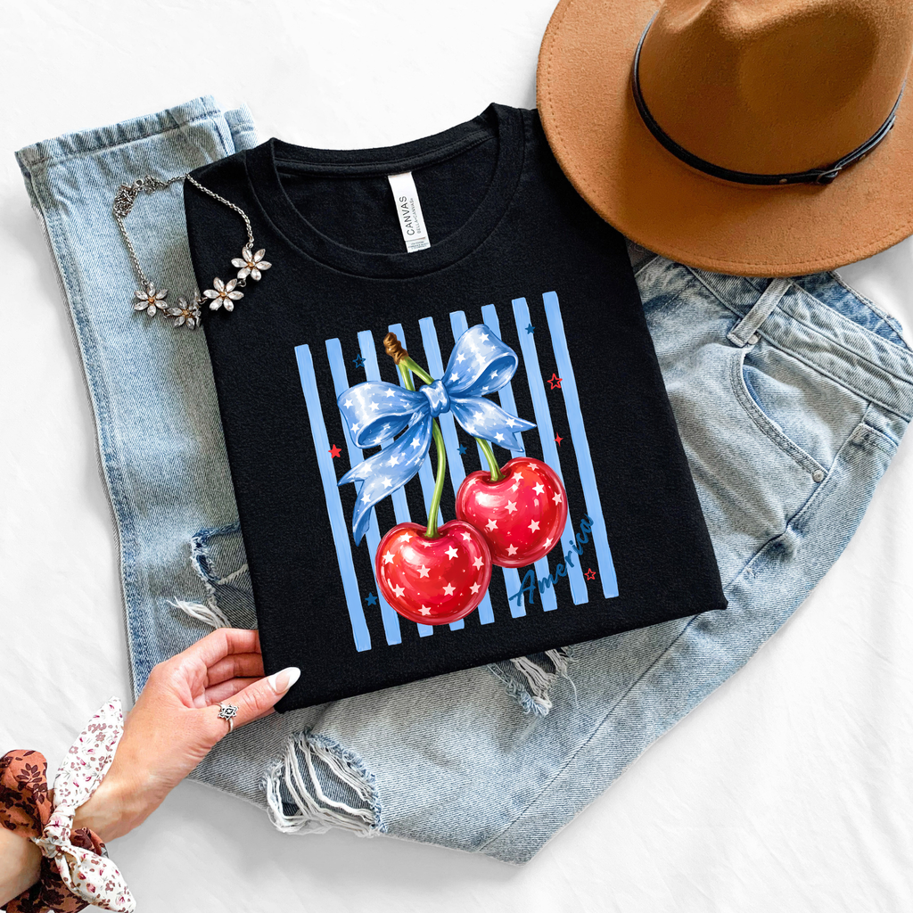 Bella+Canvas: Patriotic Cherry Bow T-Shirt