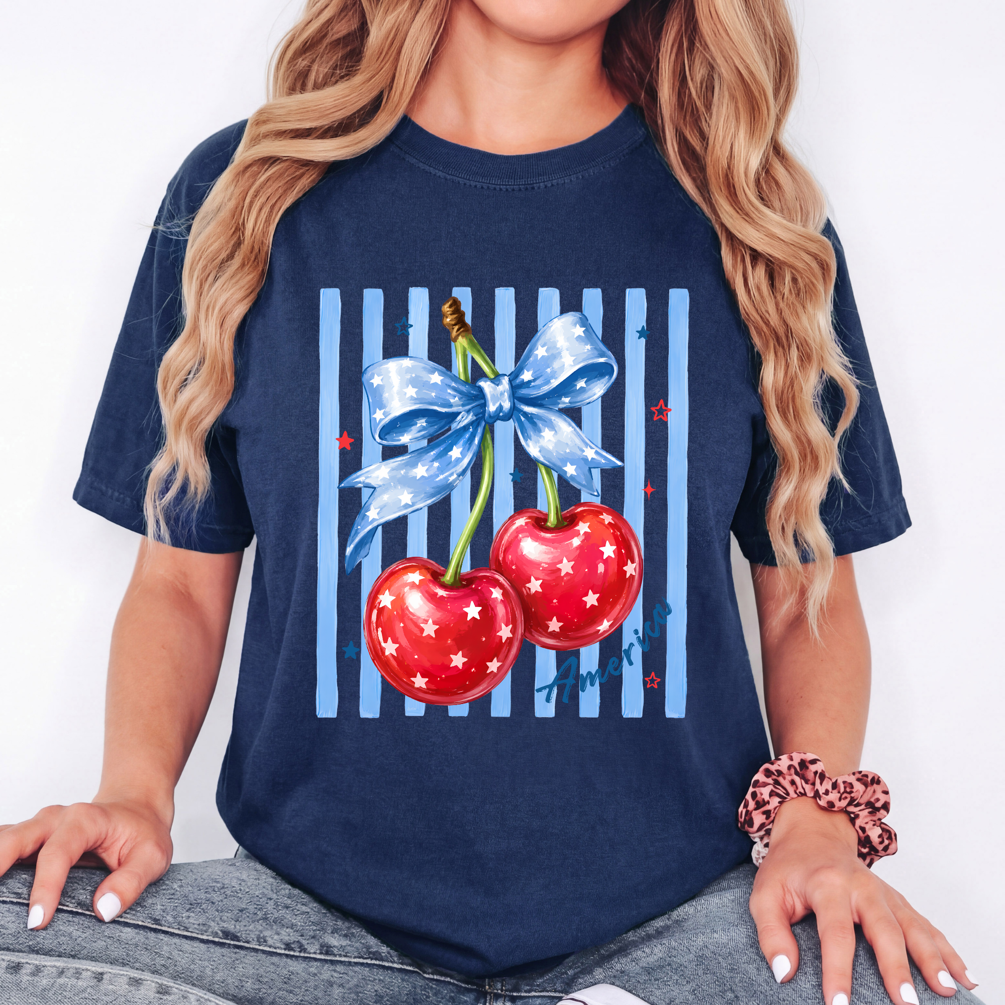 Comfort Colors: Patriotic Cherry Bow T-Shirt