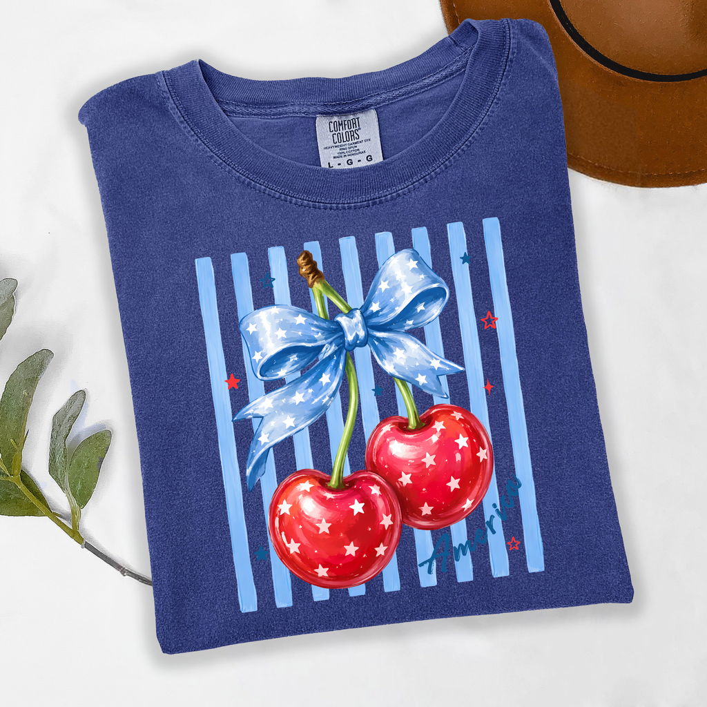 Comfort Colors: Patriotic Cherry Bow T-Shirt